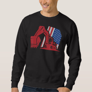 Usa Flag Excavator Construction Worker Vehicle Di Sweatshirt