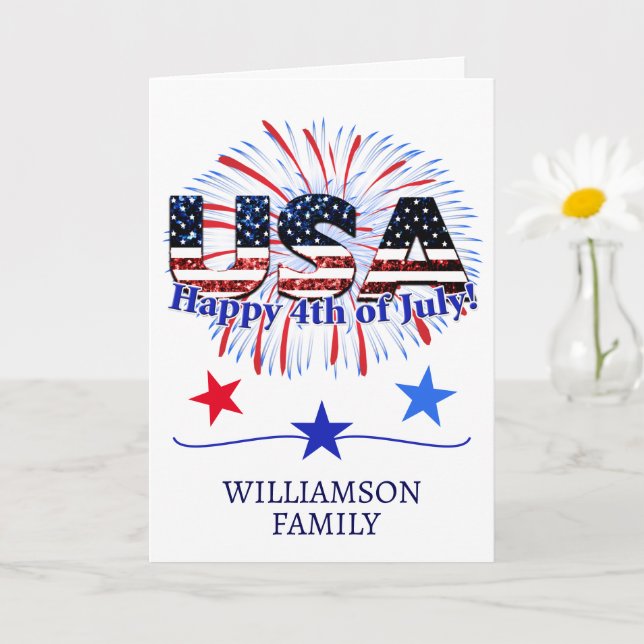 USA flag fireworks 4th of July greeting card (Small Plant)