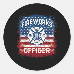Usa Flag Fireworks Officer Safety Director Pyro Te Classic Round Sticker
