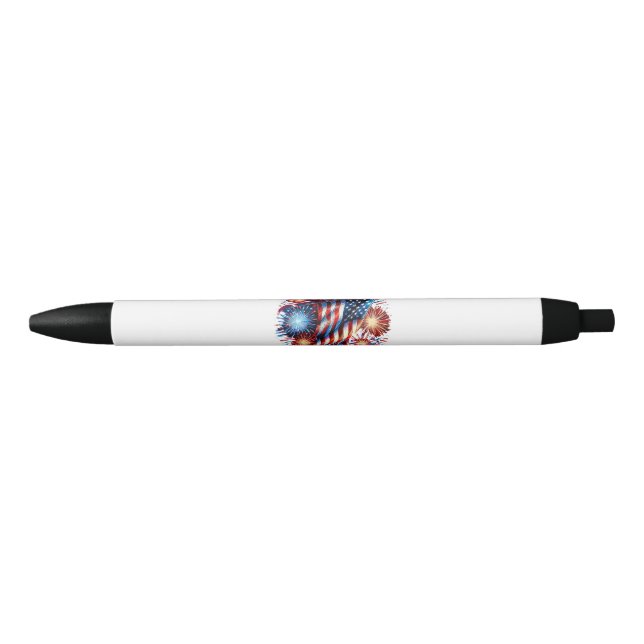 USA Flag Fireworks Patriotic Black Ink Pen (Front)