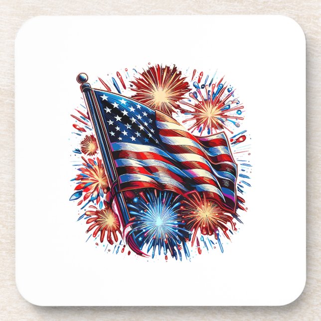 USA Flag Fireworks Patriotic Coaster (Front)