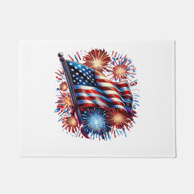 USA Flag Fireworks Patriotic Doormat (Front)