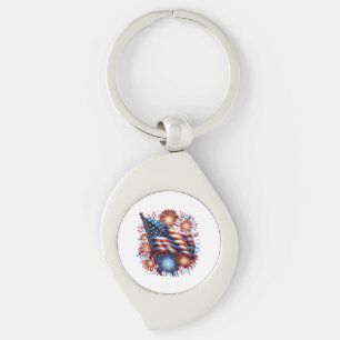 USA Flag Fireworks Patriotic Key Ring
