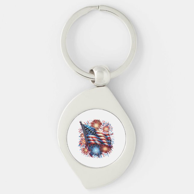 USA Flag Fireworks Patriotic Key Ring (Front)