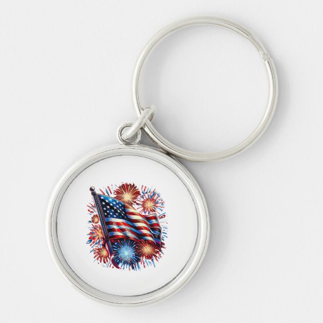 USA Flag Fireworks Patriotic Key Ring (Front)