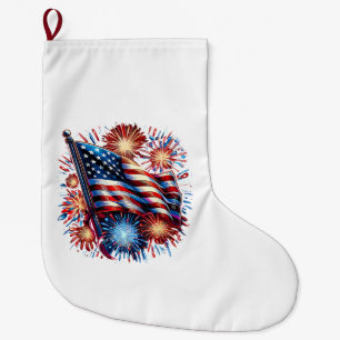 USA Flag Fireworks Patriotic Large Christmas Stocking