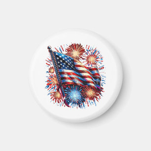 USA Flag Fireworks Patriotic Magnet