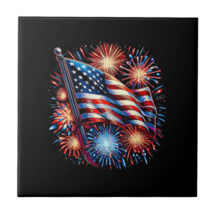 USA Flag Fireworks Patriotic Tile