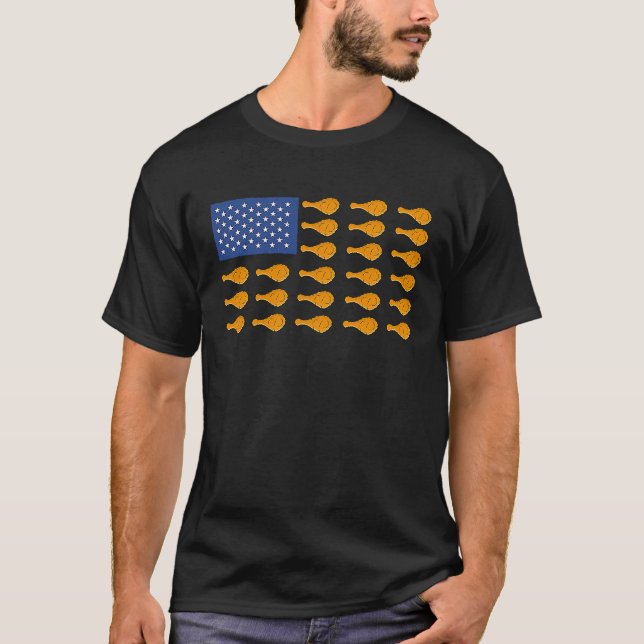 USA Flag Fried Chicken Outfit Fast Food America T-Shirt (Front)