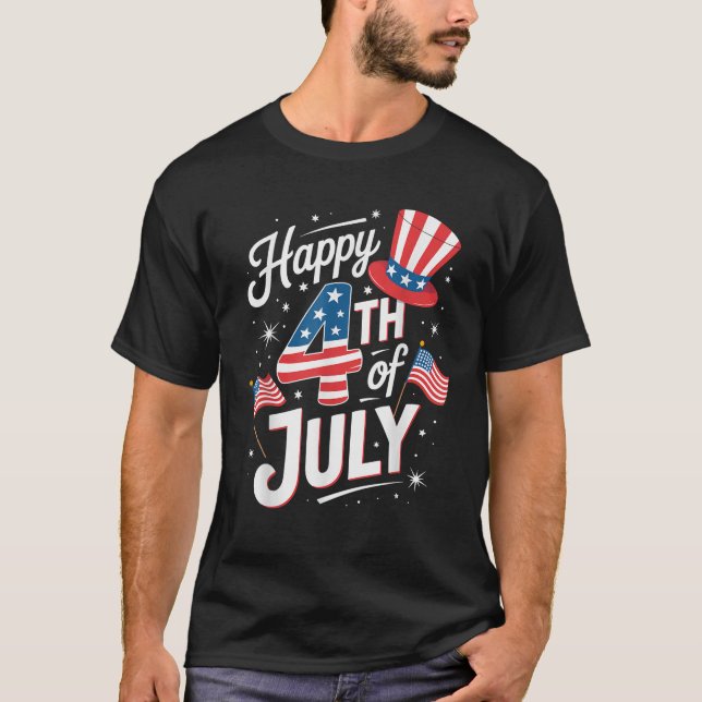 USA Flag Funny Happy 4th Of July Outfits for Women T-Shirt (Front)
