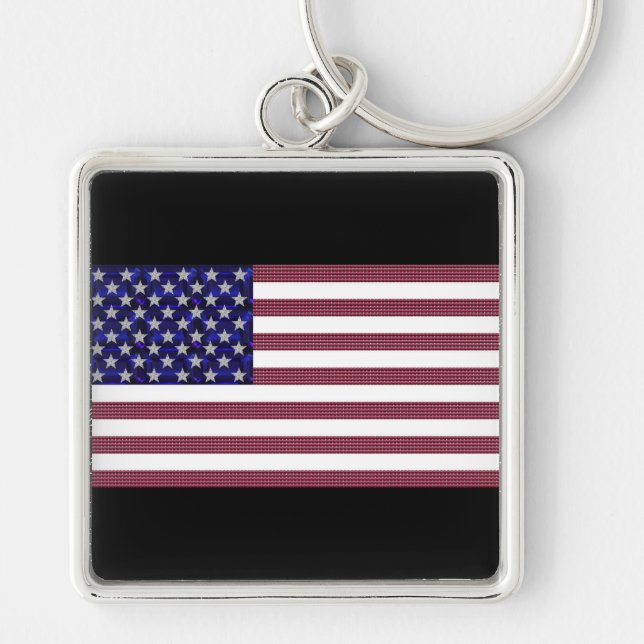 USA Flag Gemstone Art Key Ring (Front)
