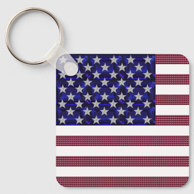 USA Flag Gemstone Art Key Ring (Front)
