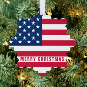 USA Flag Gift Merry Christmas Ornament Card