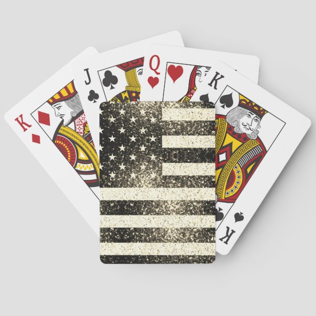 USA flag  gold sepia rustic sparkles glitters Playing Cards (Back)