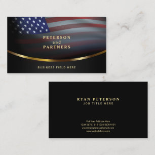 USA Flag Gradation Concave Gold Black Business Card