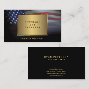 USA Flag Gradation Gold Frame Black Business Card
