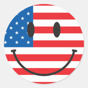 USA Flag Happy Face Classic Round Sticker