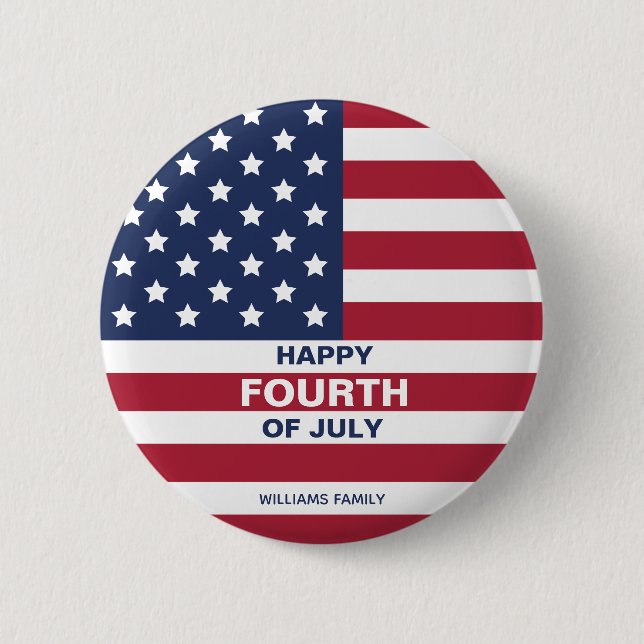 USA Flag Happy Fourth of July Custom Text 6 Cm Round Badge (Front)