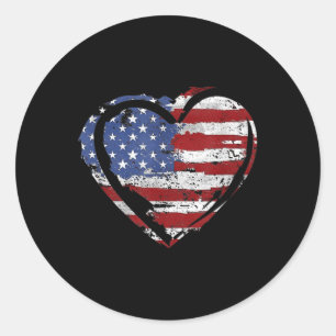 Usa Flag Heart American Patriotic Armed Forces Classic Round Sticker