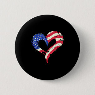 Usa Flag Heart American Patriotic Armed Forces Mem 6 Cm Round Badge