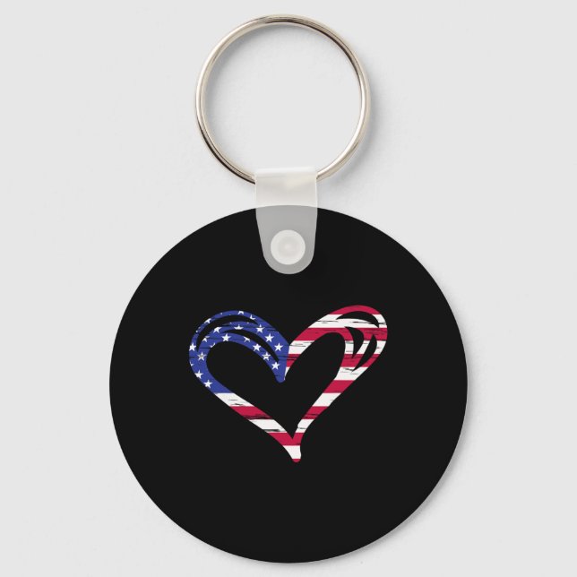 Usa Flag Heart American Patriotic Armed Forces Mem Key Ring (Front)