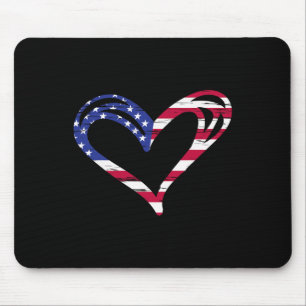 Usa Flag Heart American Patriotic Armed Forces Mem Mouse Pad