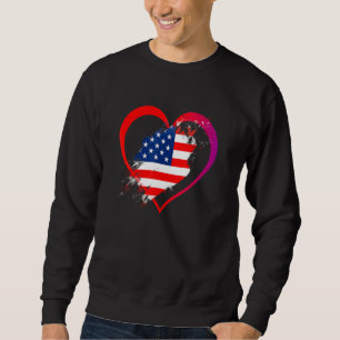 Usa Flag Heart American Patriotic Armed Forces Mem Sweatshirt
