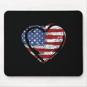 Usa Flag Heart American Patriotic Armed Forces Mouse Pad