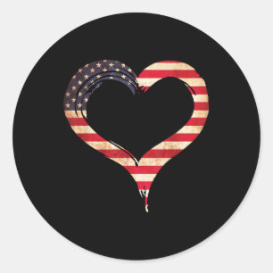 Usa Flag Heart American Patriotic Memorial Day _1  Classic Round Sticker