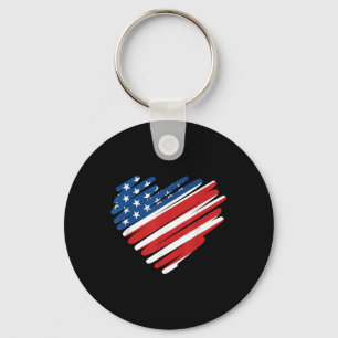 Usa Flag Heart American Patriotic Memorial Day  Key Ring