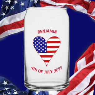 USA Flag Heart Funky Personalised Can Glass