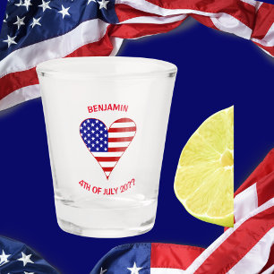USA Flag Heart Funky Personalised Shot Glass