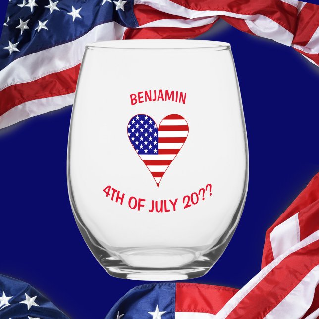 USA Flag Heart Funky Personalised Stemless Wine Glass (Creator Uploaded)