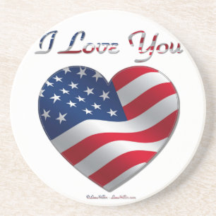 USA Flag Heart I Love You Coaster