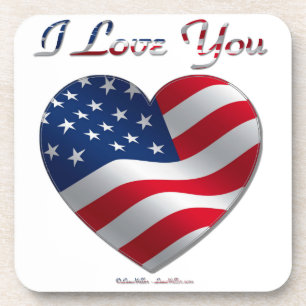 USA Flag Heart I Love You Coaster