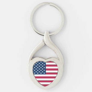 USA Flag Heart Key Ring