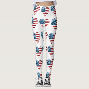 usa flag heart leggings