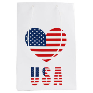 USA Flag Heart Medium Gift Bag for Patriotic Gifts