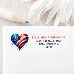USA Flag Heart Patriotic Return Address Label