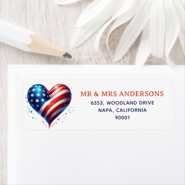 USA Flag Heart Patriotic Return Address Label (Insitu)