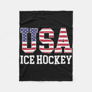 Usa Flag Hockey Player - American Usa Ice Hockey  Fleece Blanket