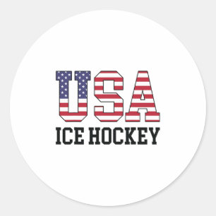 Usa Flag Hockey Player - American Usa Ice Hockey W Classic Round Sticker