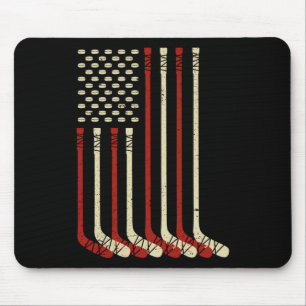 Usa Flag Hockey Stick - 4th Of July Ice Hockey Us Mouse Pad