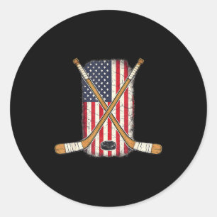 Usa flag hockey stick ice hockey patriotic classic round sticker