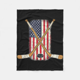 Usa flag hockey stick ice hockey patriotic fleece blanket