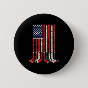 Usa flag hockey sticks patriotic ice hockey player 6 cm round badge