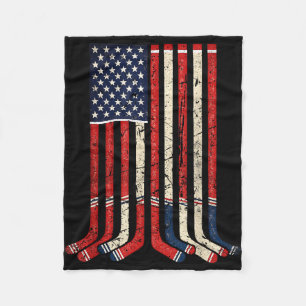 Usa flag hockey sticks patriotic ice hockey player fleece blanket