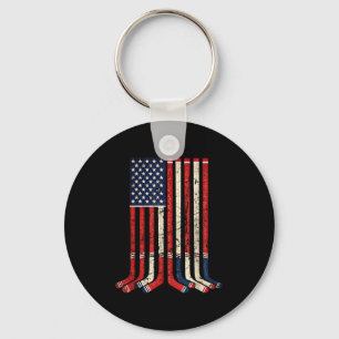 Usa flag hockey sticks patriotic ice hockey player key ring