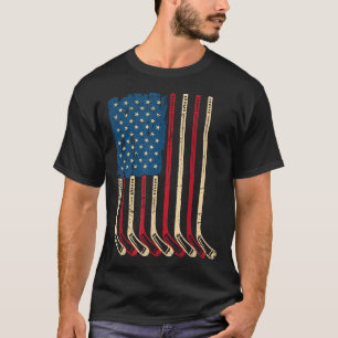 Usa Flag Hockey Sticks Patriotic Youth Ice Hockey T-Shirt