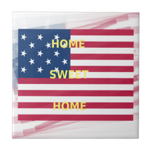 USA Flag "Home Sweet Home" Art Print Tile